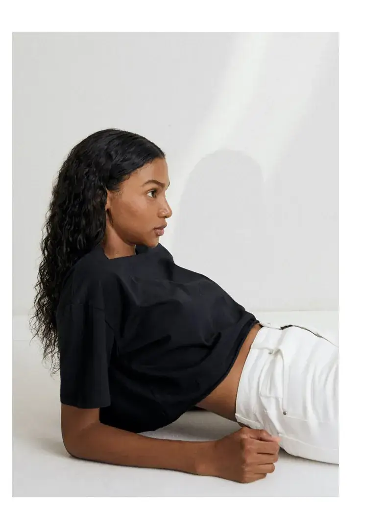 Women Pure Cotton Short Sleeve T-Shirt Black White — feature 14