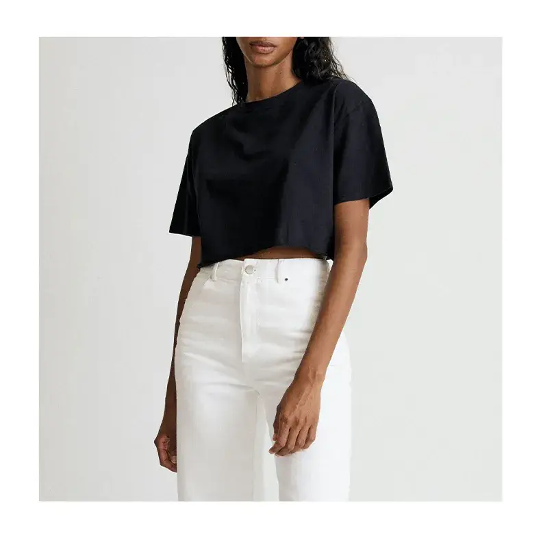 Women Pure Cotton Short Sleeve T-Shirt Black White — feature 16