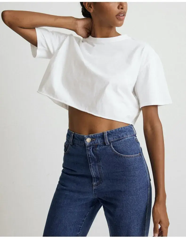 Women Pure Cotton Short Sleeve T-Shirt Black White — feature 7