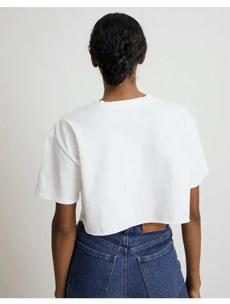 Women Pure Cotton Short Sleeve T-Shirt Black White — feature 8