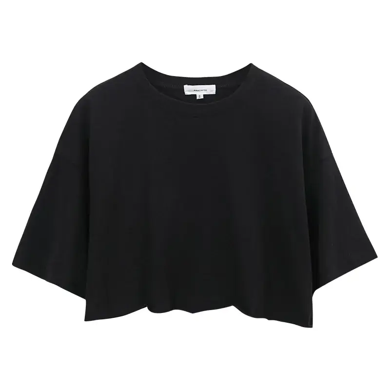 Women Pure Cotton Short Sleeve T-Shirt Black White - Image 2