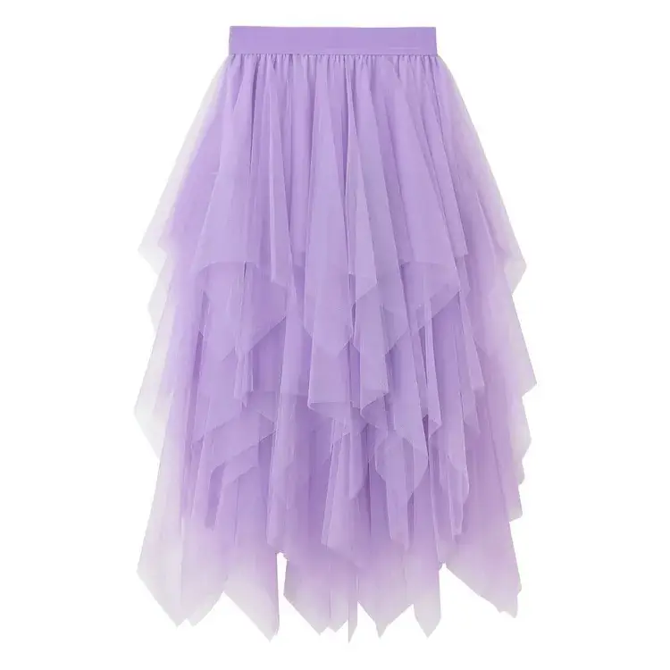 Purple Mesh Veil Skirt Women Mid Length High Waist - Image 27