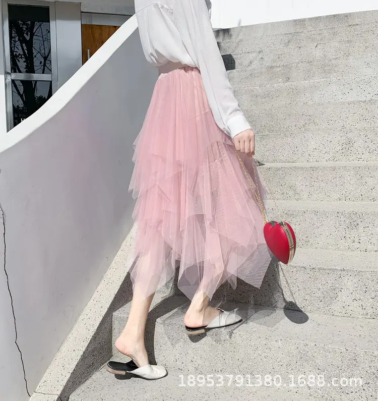 Purple Mesh Veil Skirt Women Mid Length High Waist — feature 10