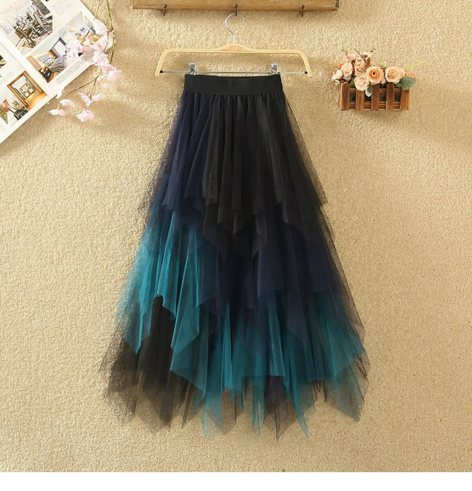 Purple Mesh Veil Skirt Women Mid Length High Waist — feature 15