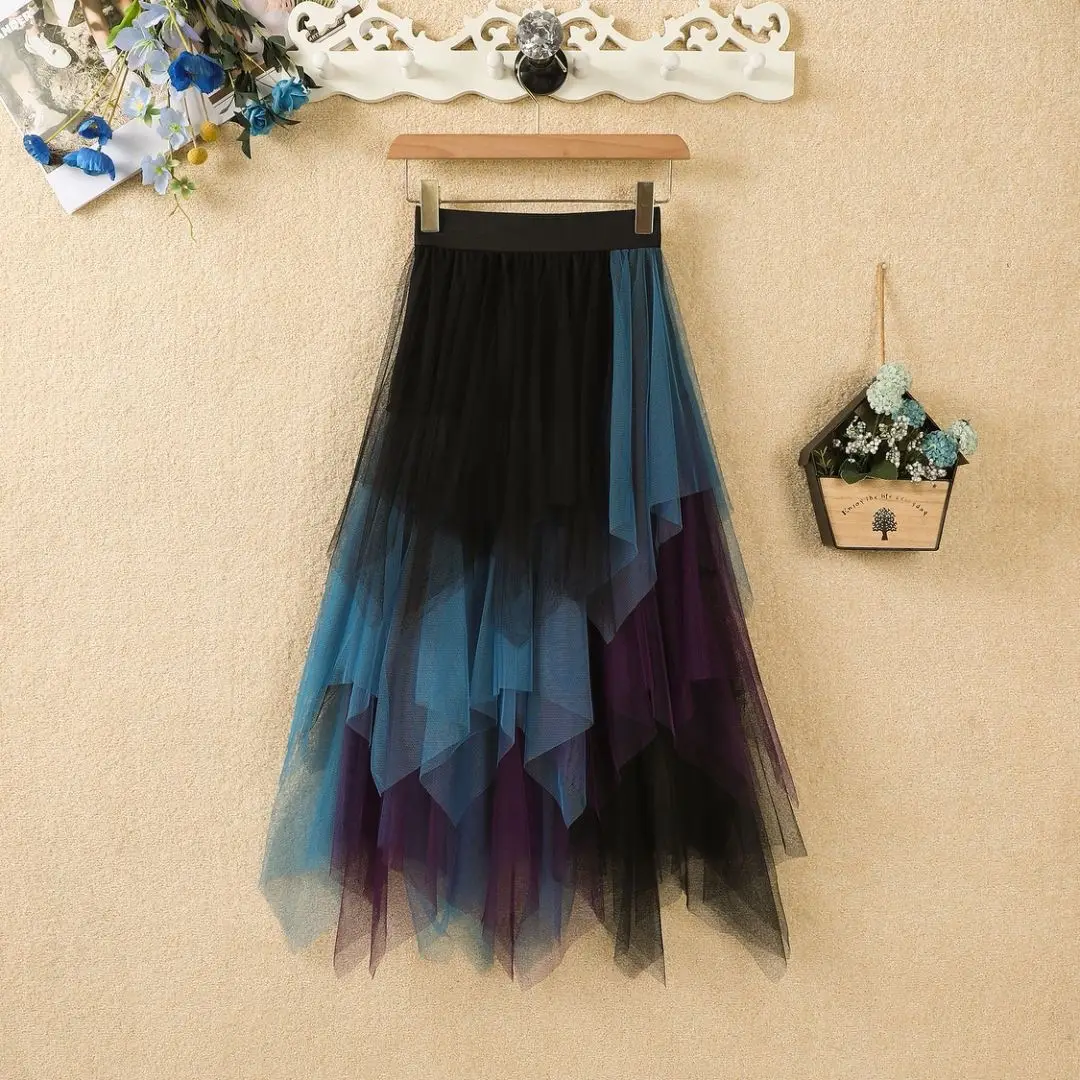 Purple Mesh Veil Skirt Women Mid Length High Waist — feature 19