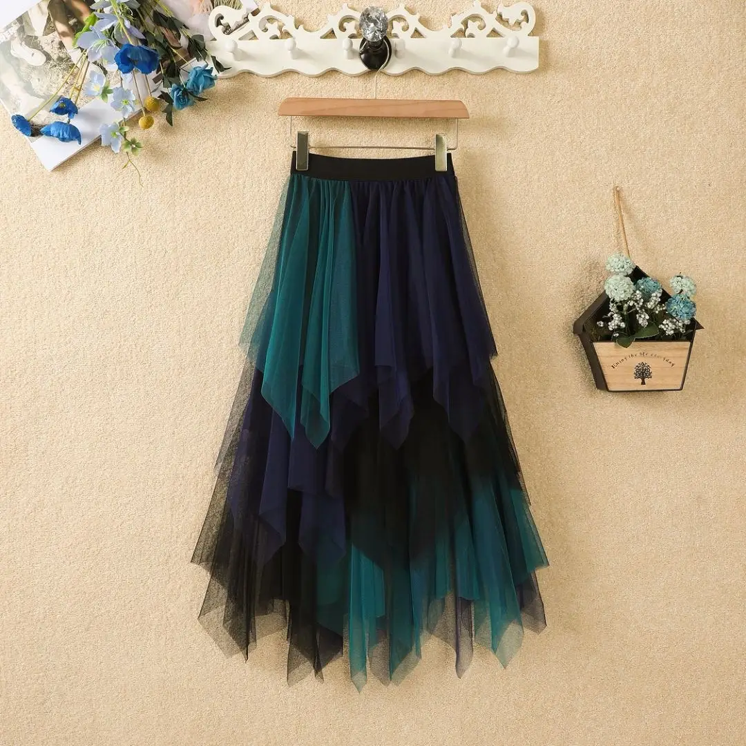 Purple Mesh Veil Skirt Women Mid Length High Waist — feature 20