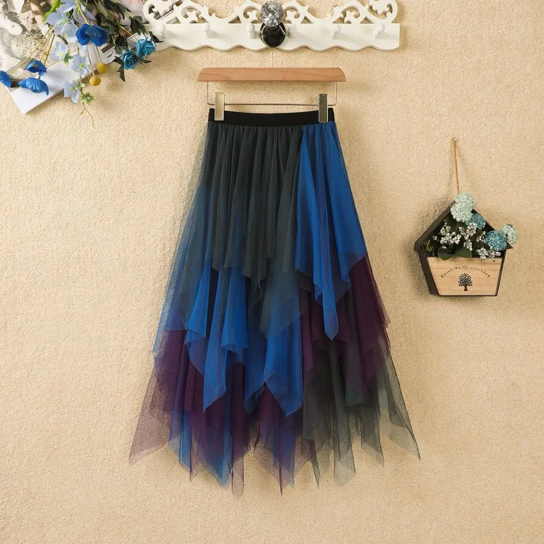 Purple Mesh Veil Skirt Women Mid Length High Waist — feature 21