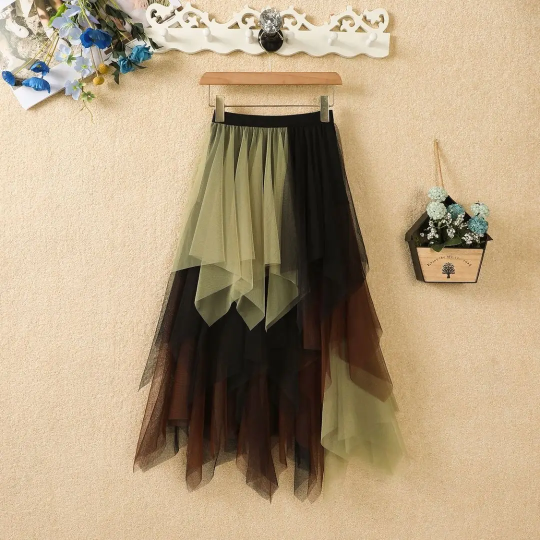 Purple Mesh Veil Skirt Women Mid Length High Waist — feature 22