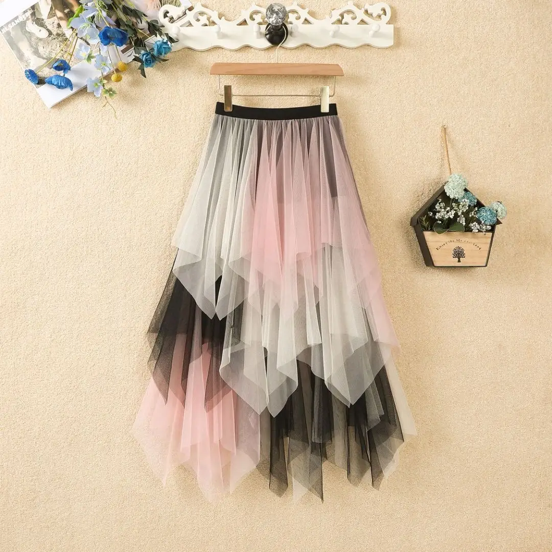Purple Mesh Veil Skirt Women Mid Length High Waist — feature 23