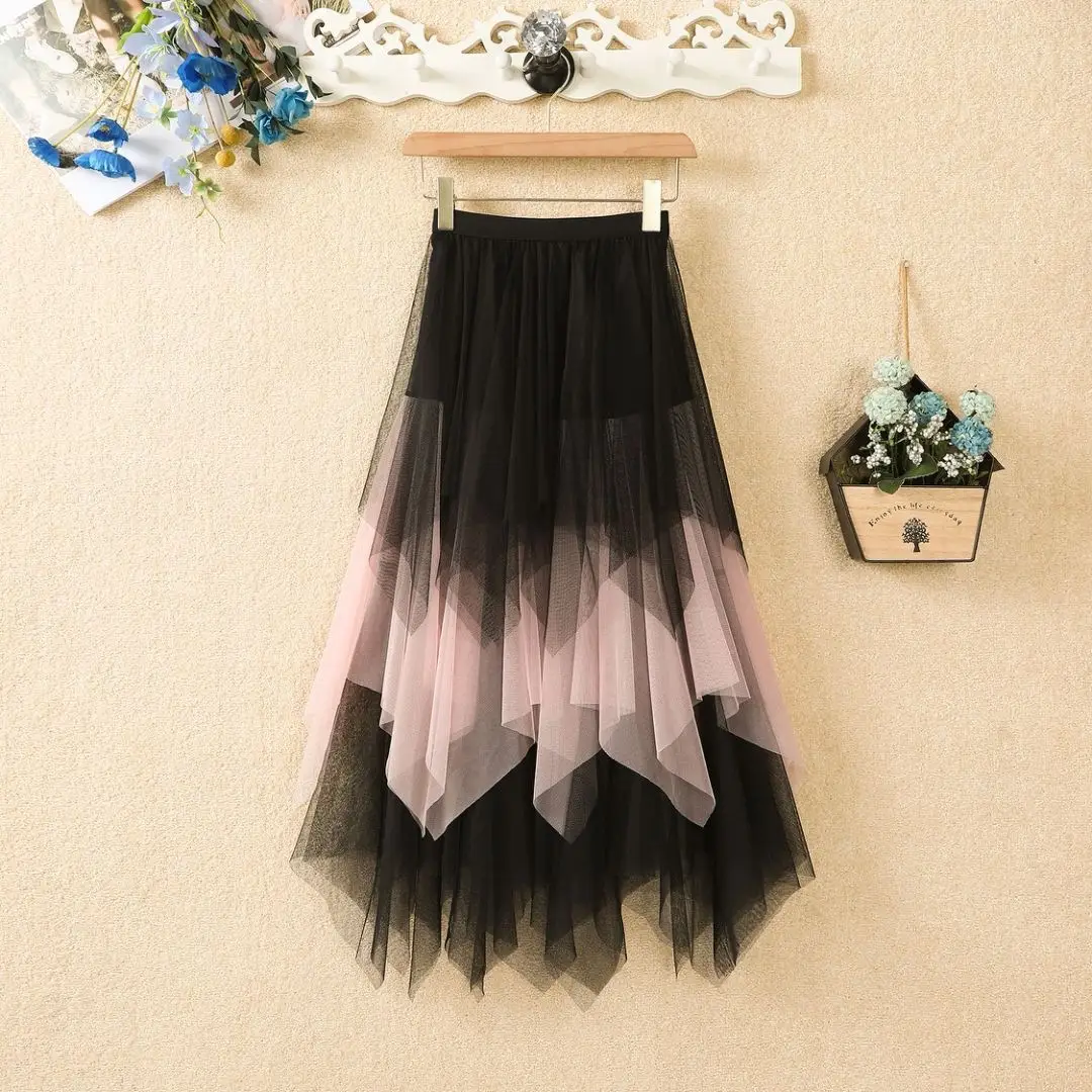 Purple Mesh Veil Skirt Women Mid Length High Waist — feature 26