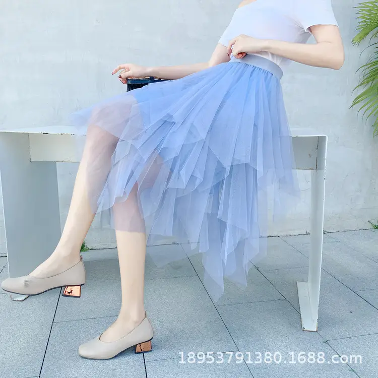 Purple Mesh Veil Skirt Women Mid Length High Waist — feature 4