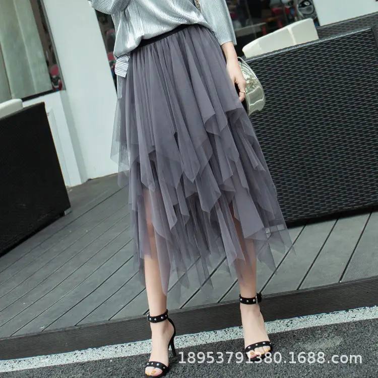 Purple Mesh Veil Skirt Women Mid Length High Waist — feature 8