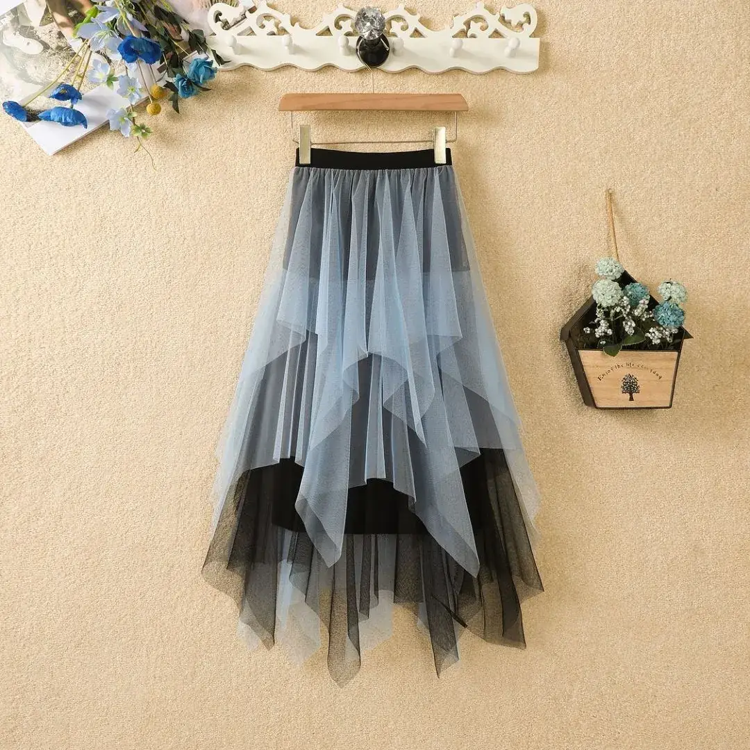 Purple Mesh Veil Skirt Women Mid Length High Waist - Image 11