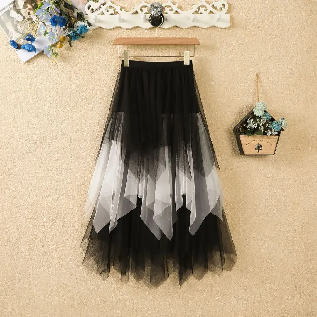 Purple Mesh Veil Skirt Women Mid Length High Waist - Image 12