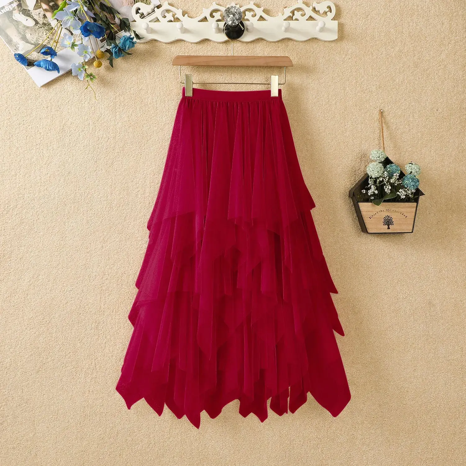Purple Mesh Veil Skirt Women Mid Length High Waist - Image 13