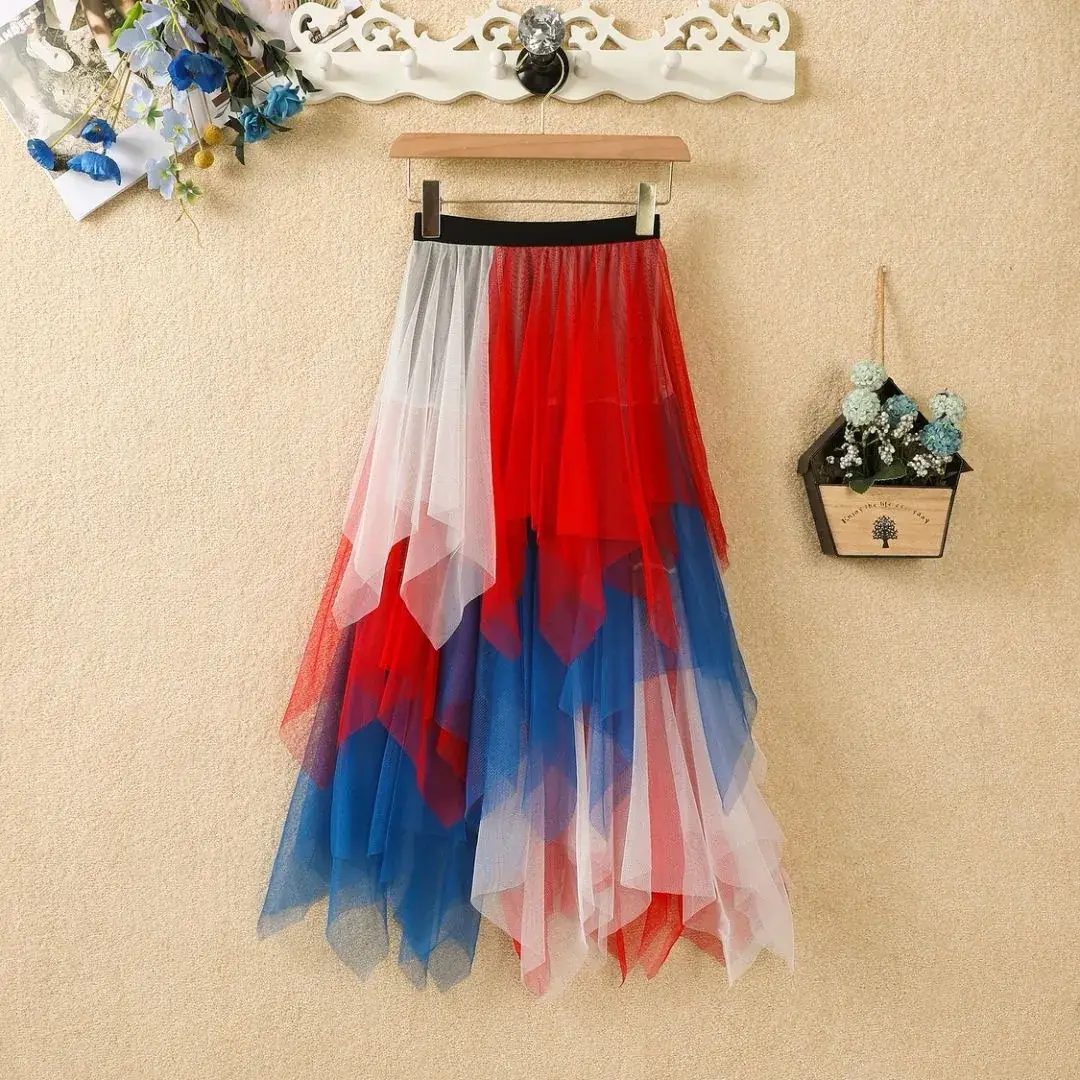 Purple Mesh Veil Skirt Women Mid Length High Waist - Image 14
