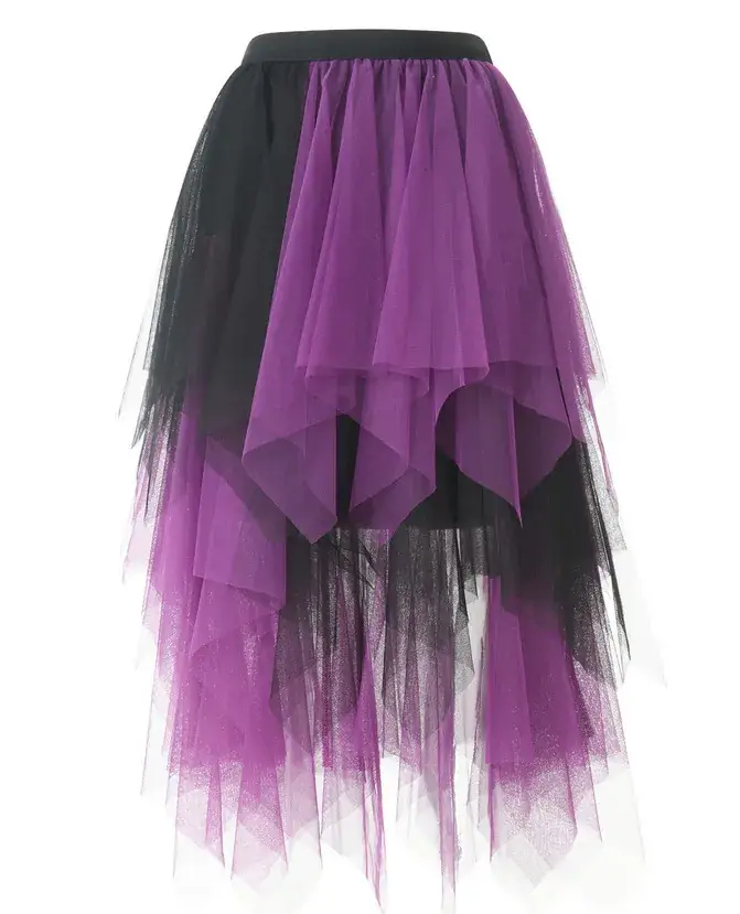 Purple Mesh Veil Skirt Women Mid Length High Waist - Image 16