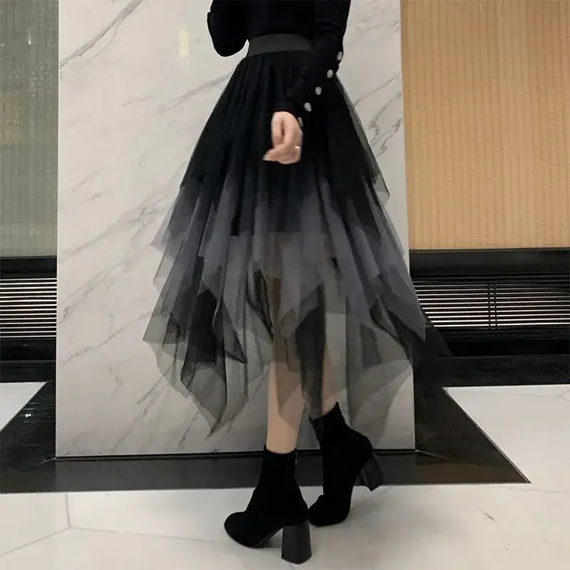 Purple Mesh Veil Skirt Women Mid Length High Waist - Image 17