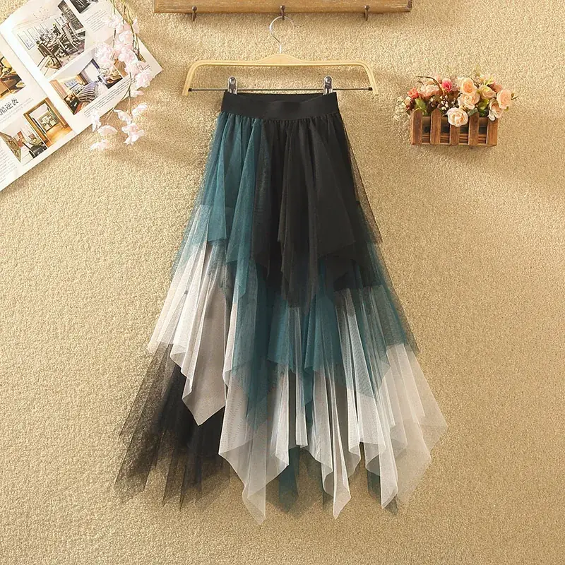 Purple Mesh Veil Skirt Women Mid Length High Waist - Image 18