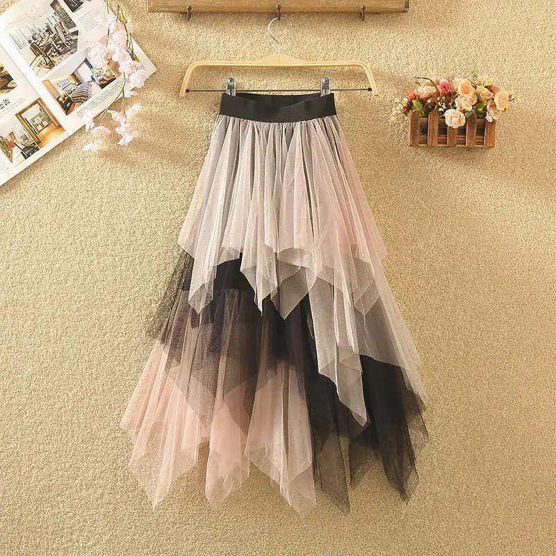 Purple Mesh Veil Skirt Women Mid Length High Waist - Image 20