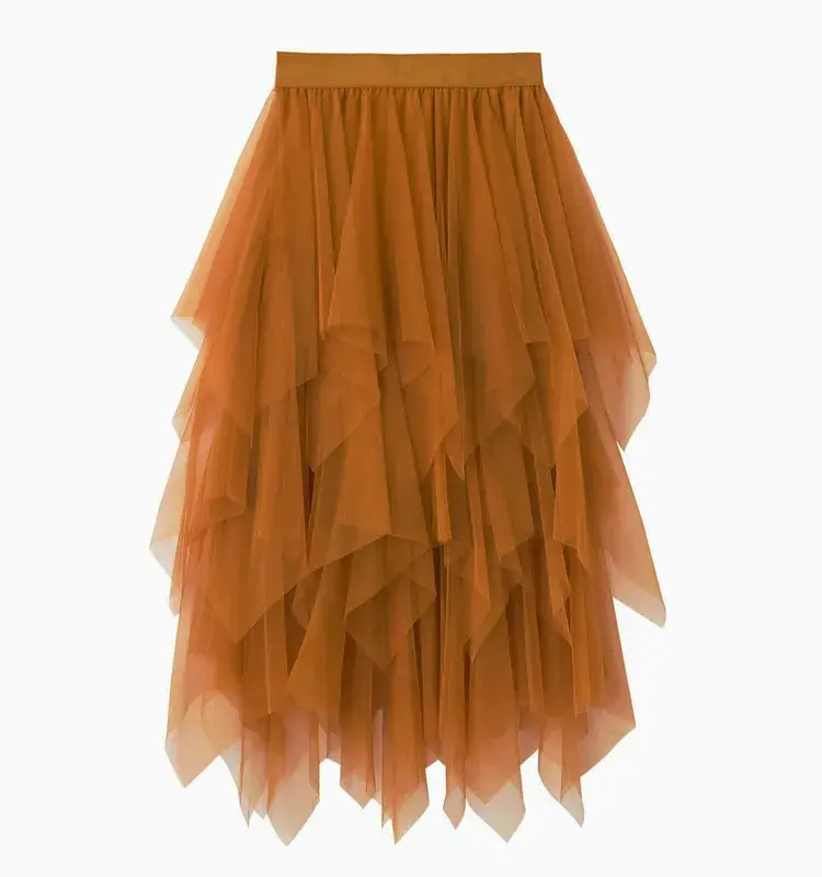 Purple Mesh Veil Skirt Women Mid Length High Waist - Image 21
