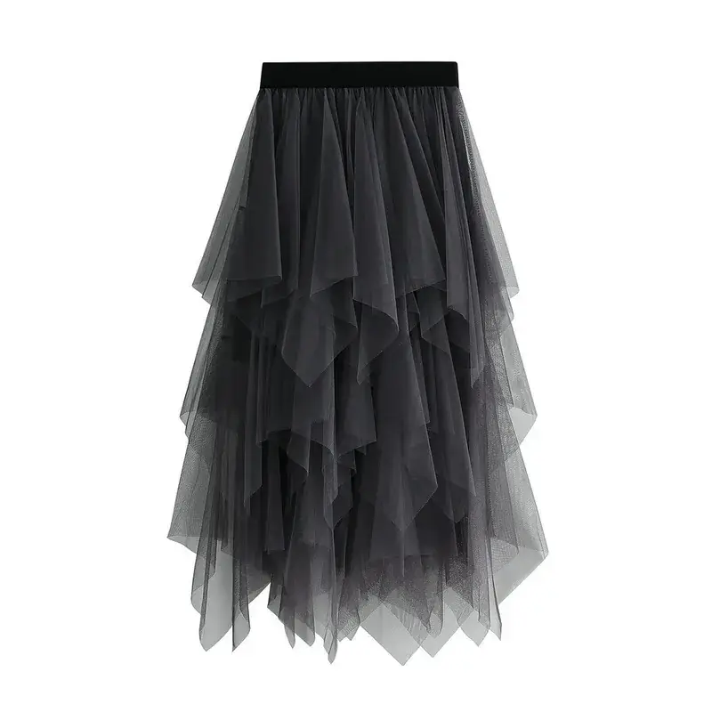 Purple Mesh Veil Skirt Women Mid Length High Waist - Image 23