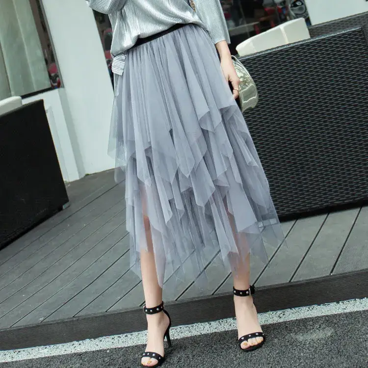 Purple Mesh Veil Skirt Women Mid Length High Waist - Image 24