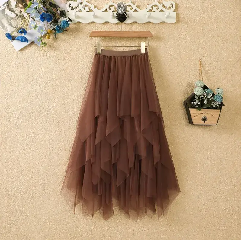 Purple Mesh Veil Skirt Women Mid Length High Waist - Image 4