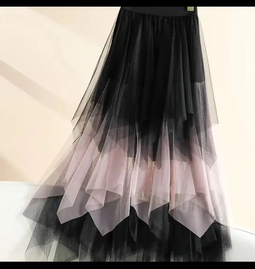 Purple Mesh Veil Skirt Women Mid Length High Waist - Image 9