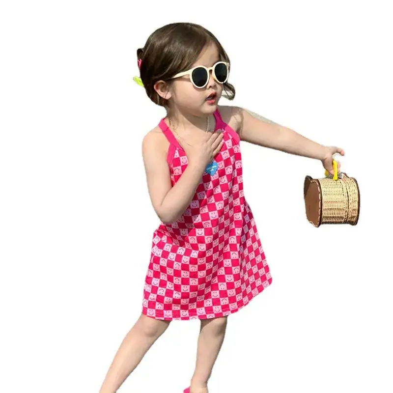 Girls Pink Checkered Sleeveless Skirt 2025 Summer - Image 6