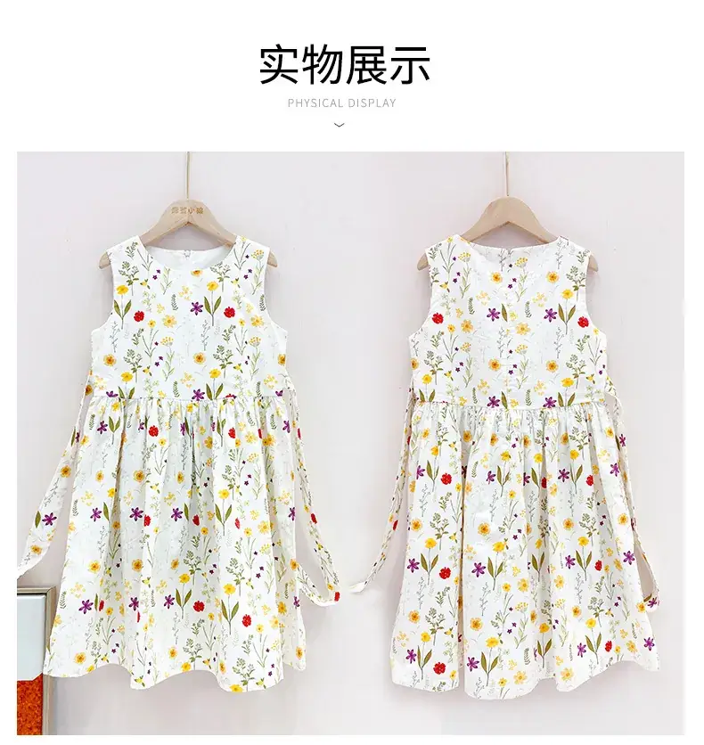Girls Floral Cotton Dress Belt Waist Summer Dress — feature 20