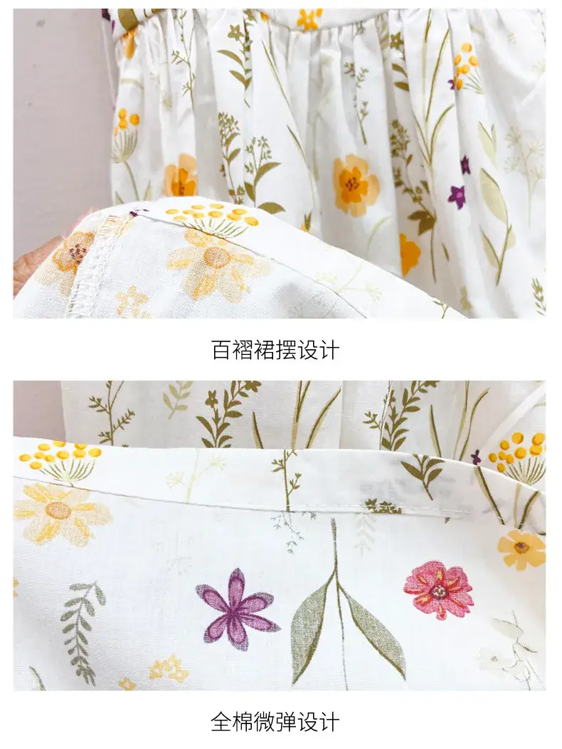 Girls Floral Cotton Dress Belt Waist Summer Dress — feature 23