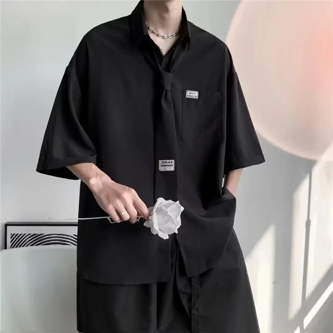 White Japanese Style Half Sleeve Shirt for Men - Image 5