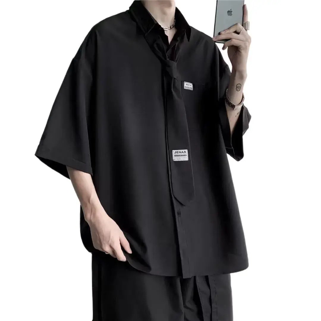 White Japanese Style Half Sleeve Shirt for Men - Image 7