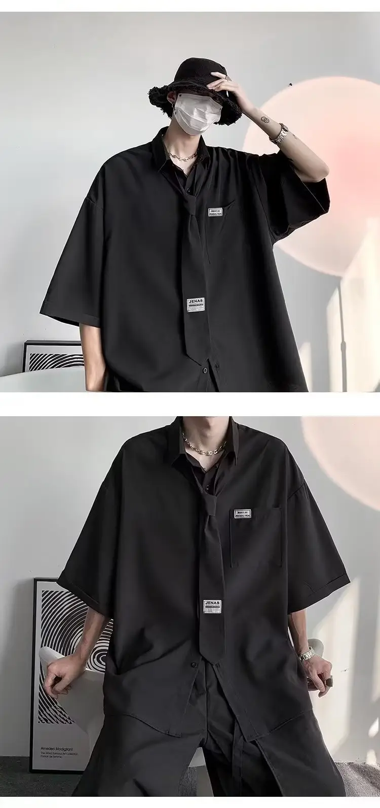 White Japanese Style Half Sleeve Shirt for Men — feature 2