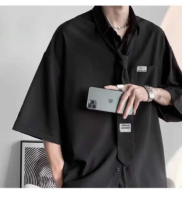White Japanese Style Half Sleeve Shirt for Men — feature 3