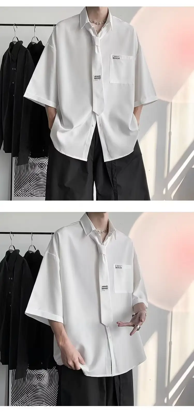 White Japanese Style Half Sleeve Shirt for Men — feature 5