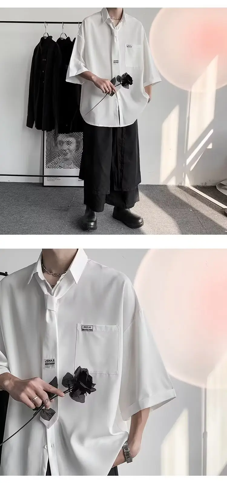 White Japanese Style Half Sleeve Shirt for Men — feature 6