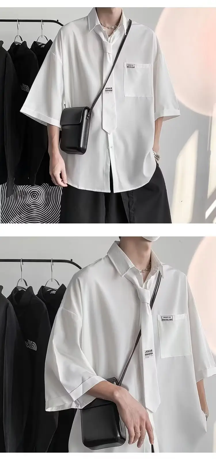 White Japanese Style Half Sleeve Shirt for Men — feature 7