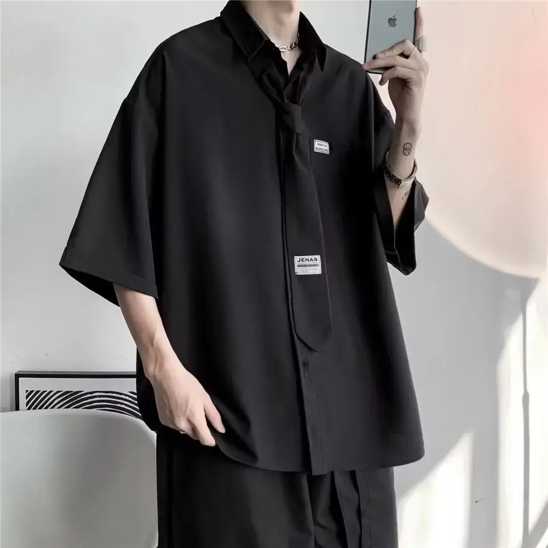 White Japanese Style Half Sleeve Shirt for Men - Image 2