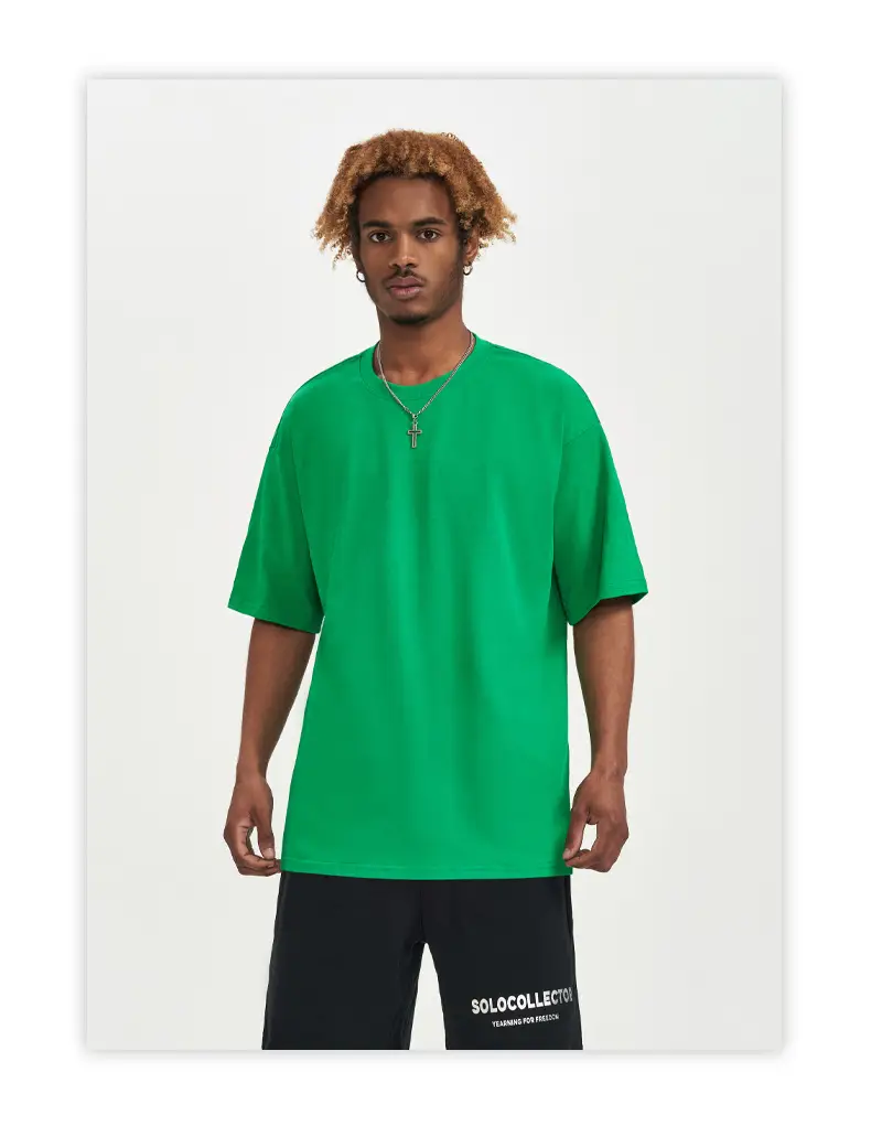 Men Green Cotton Round Neck T-Shirt 240G — feature 21