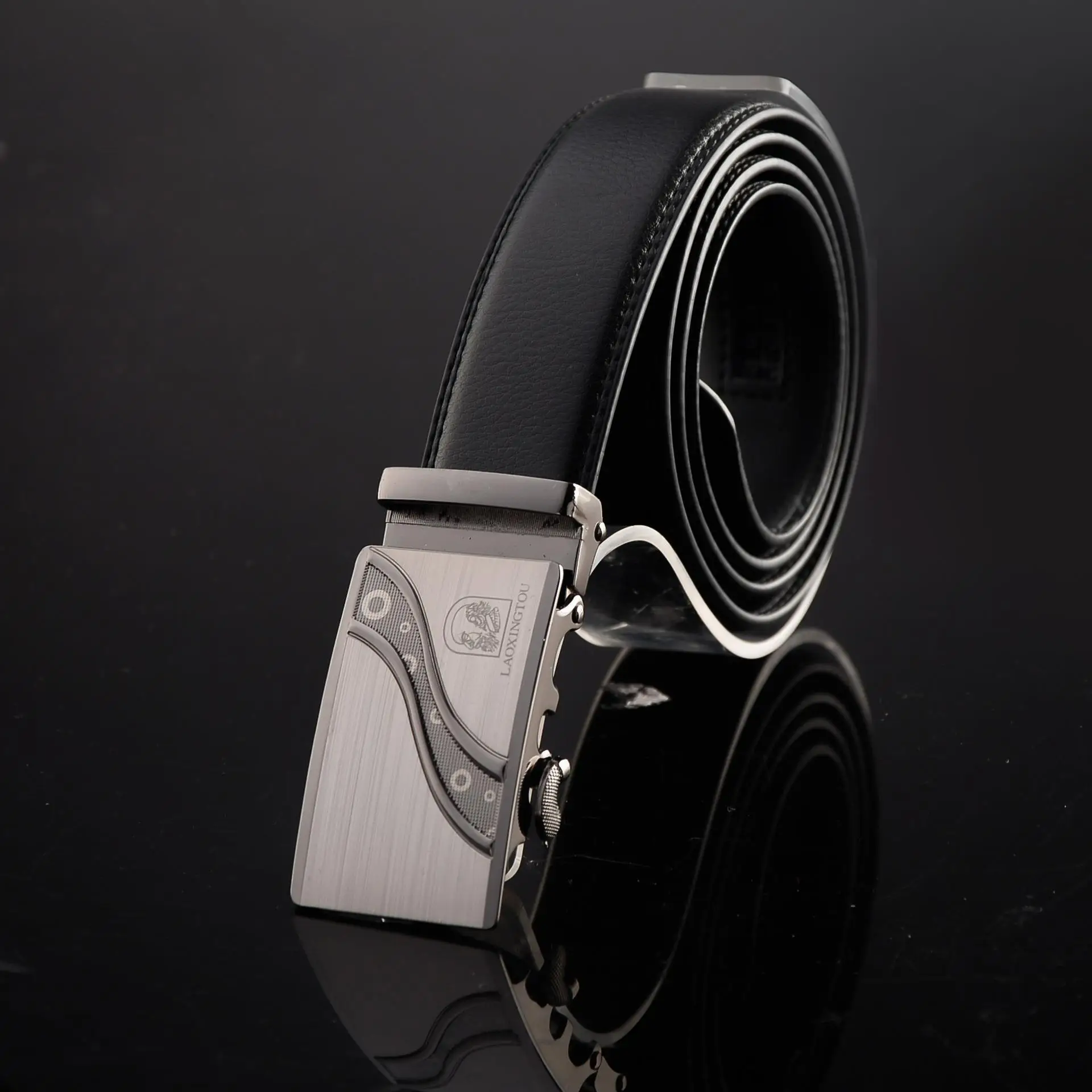 Men's Black Leather Automatic Buckle Belt