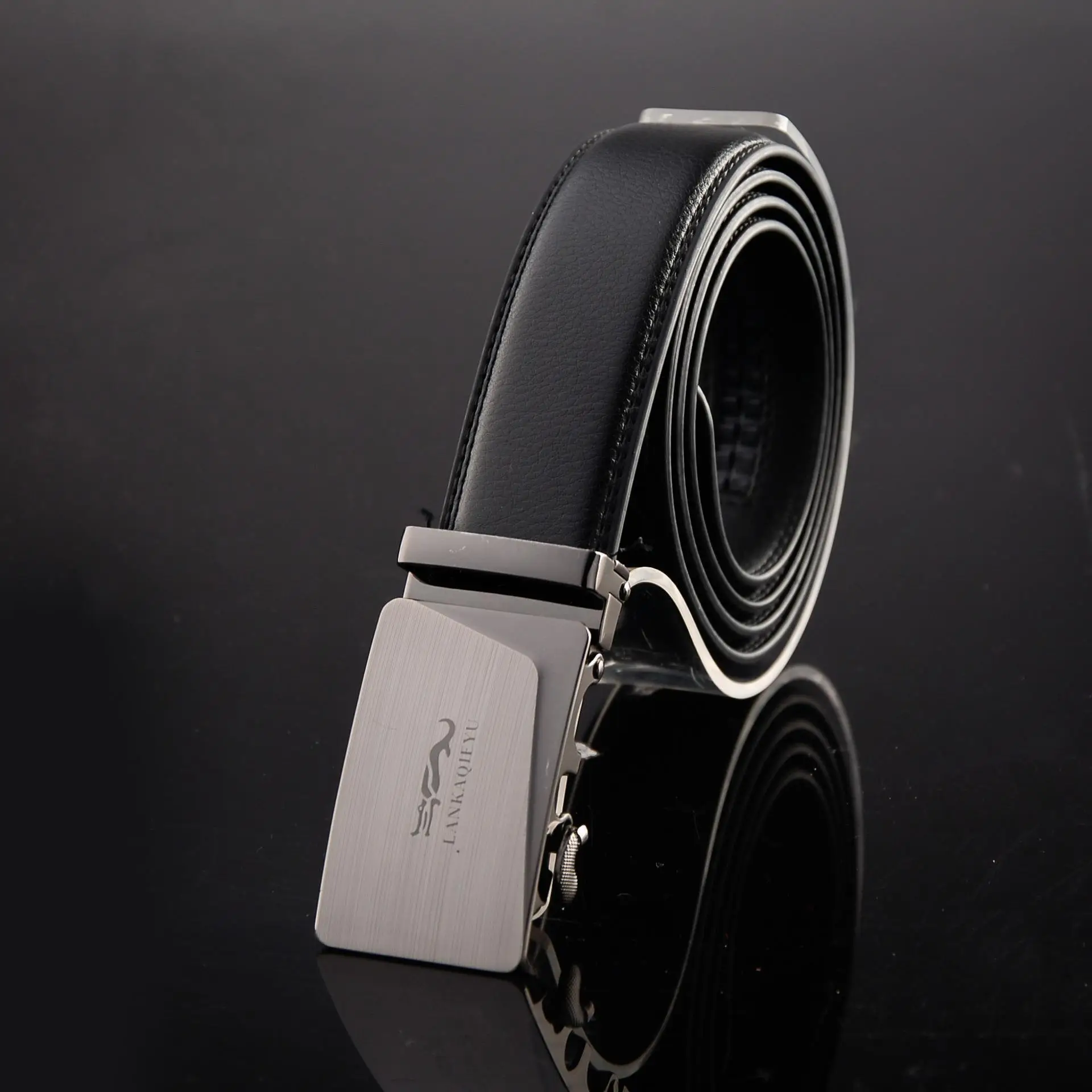 Men's Black Leather Automatic Buckle Belt - Image 3