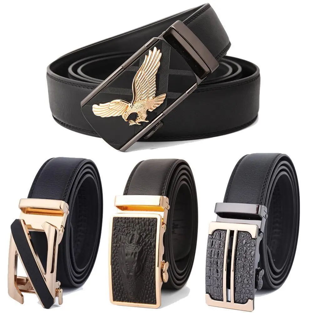 Men's Black Leather Belt with Gold Buckle - Image 41