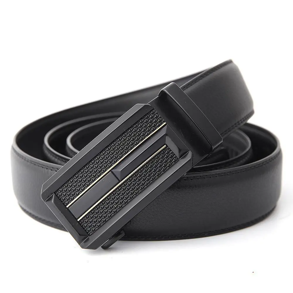 Men's Black Leather Belt with Gold Buckle - Image 44