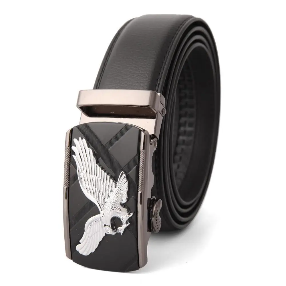 Men's Black Leather Belt with Gold Buckle