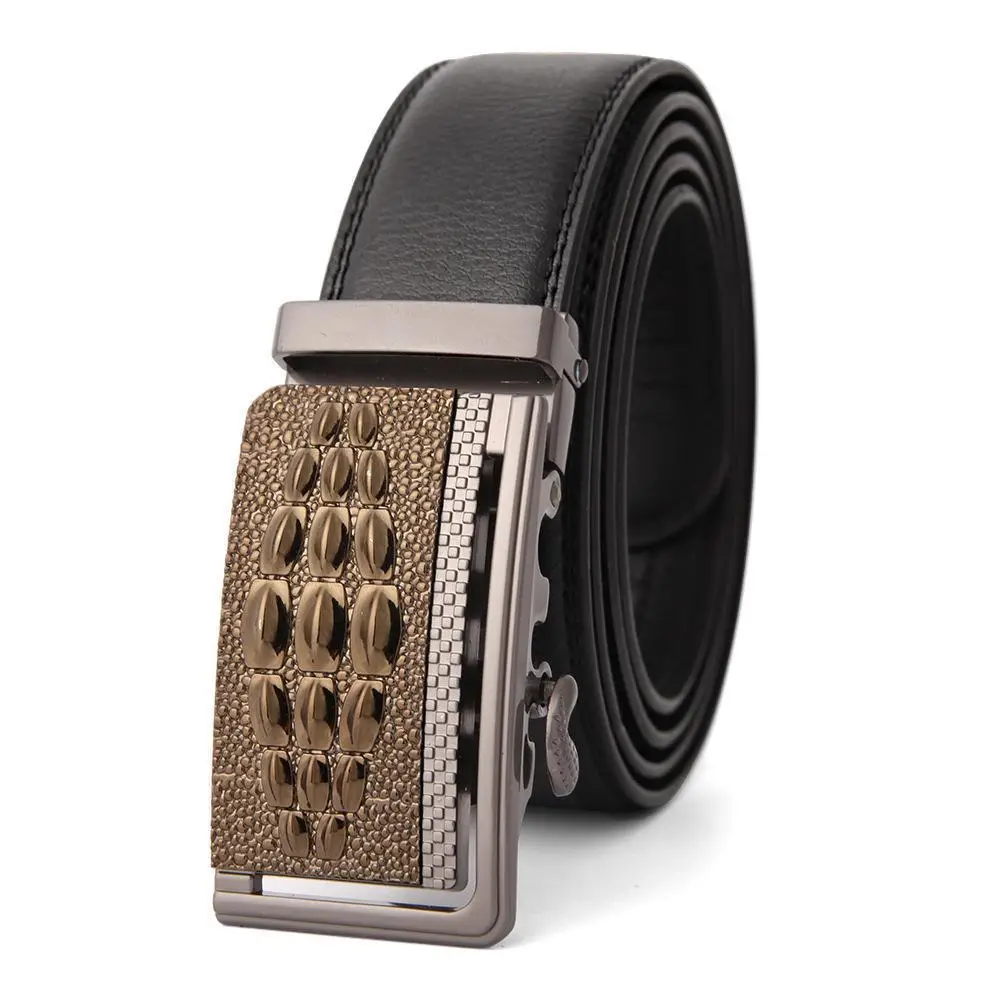 Men's Black Leather Belt with Gold Buckle - Image 10