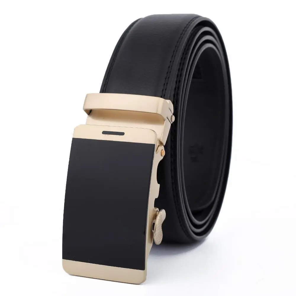 Men's Black Leather Belt with Gold Buckle - Image 12