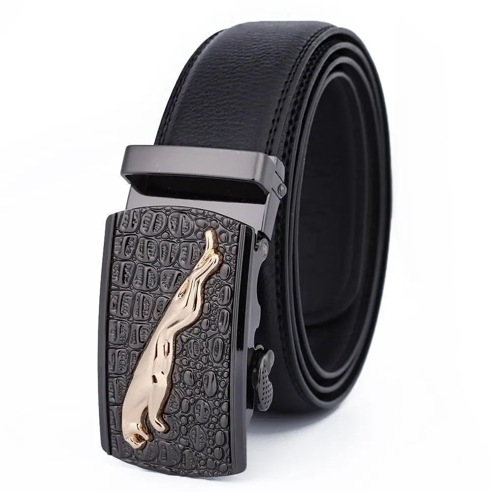 Men's Black Leather Belt with Gold Buckle - Image 14