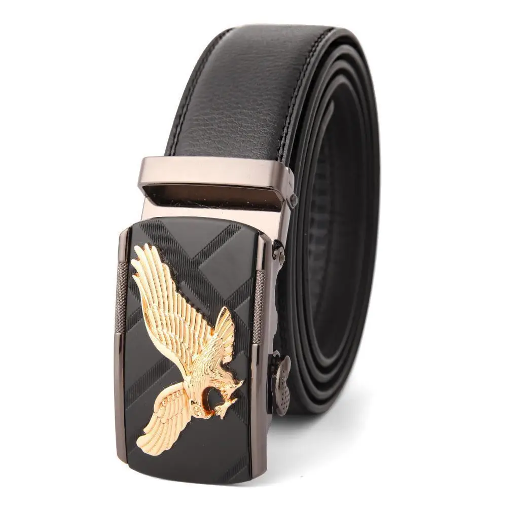 Men's Black Leather Belt with Gold Buckle - Image 2